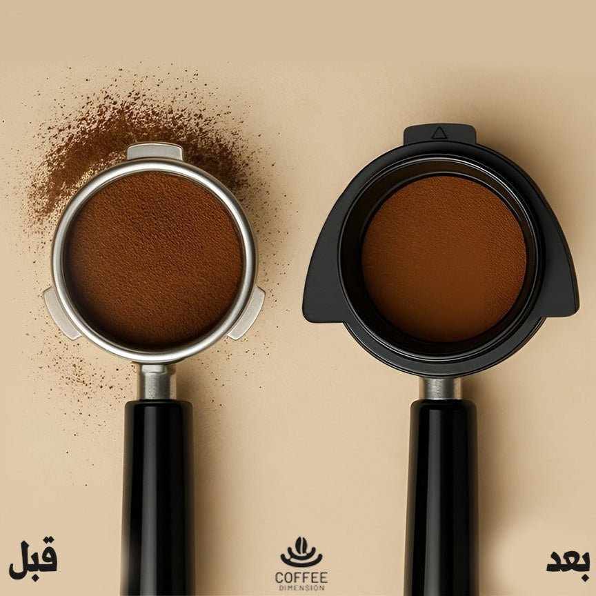 Two coffee grinders with ground coffee on a beige background